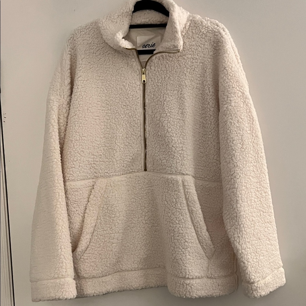Aerie Off-White Sherpa Half-Zip‎